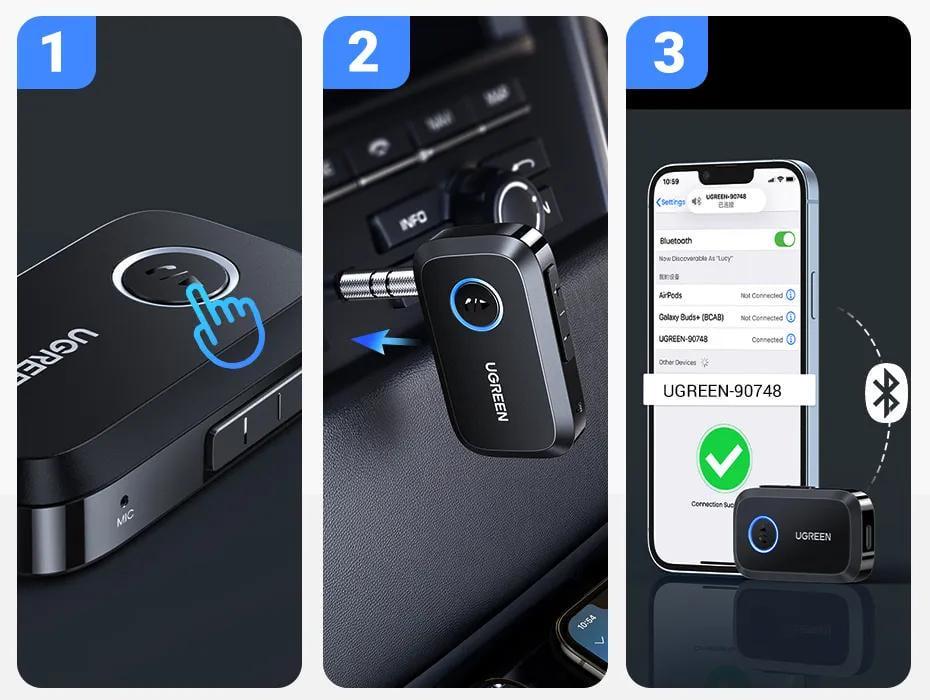 Адаптер UGREEN Bluetooth 5.3 приемник Hi-Res 3,5 мм minijack AUX-Type-C кодеки AAC/SBC Черный (90748) - фото 5 Адаптер UGREEN Bluetooth 5.3 приемник Hi-Res 3,5 мм minijack AUX-Type-C кодеки AAC/SBC Черный (90748) - фото 5