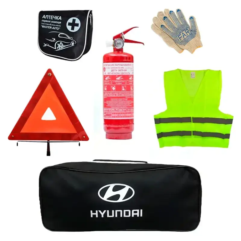 Набор автомобилиста AUTOMIX А25 Hyundai огнетушитель 1 кг/знак аварийной остановки/аптечка/жилет/трос