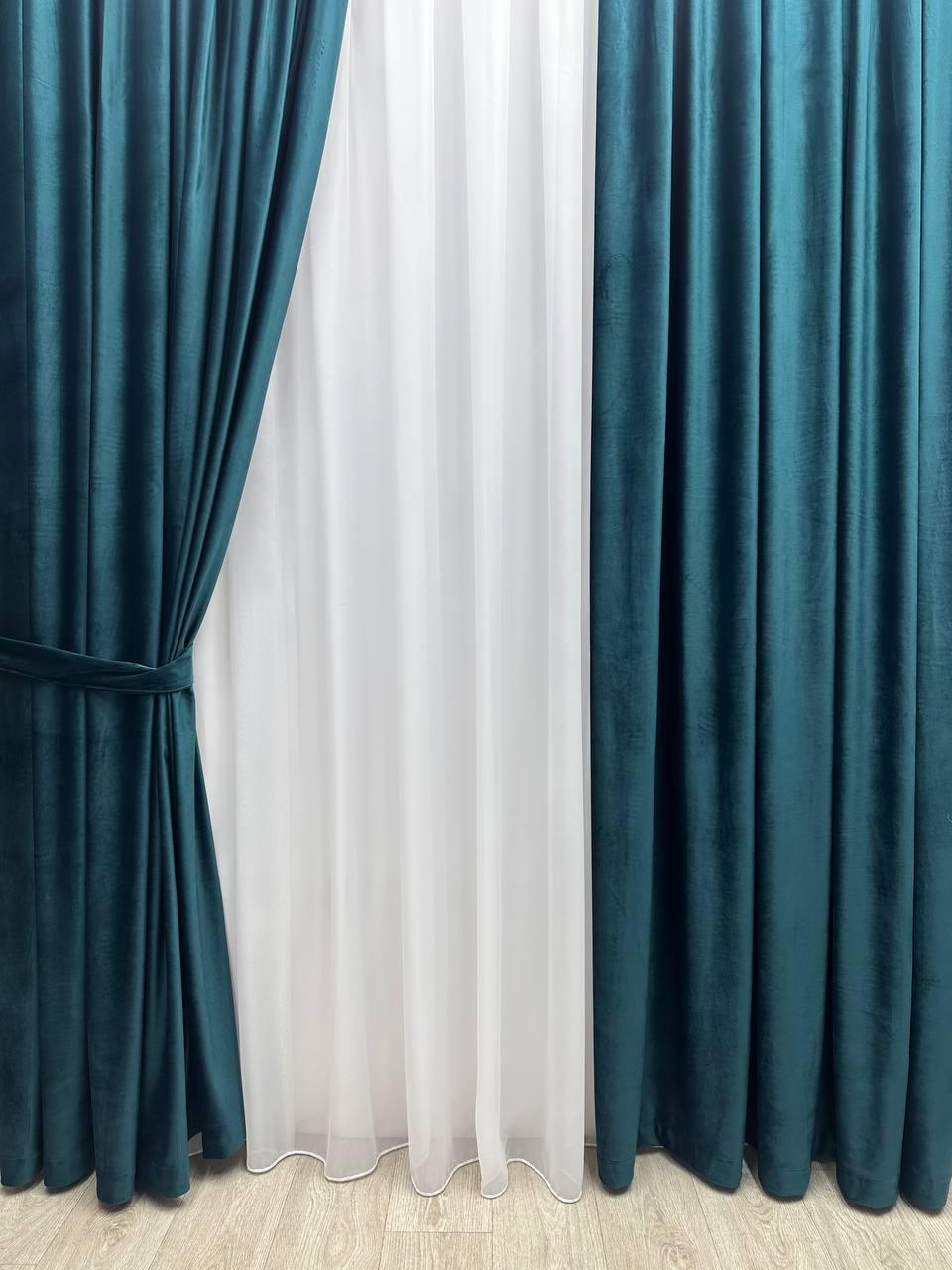 Штора бархатная на тесьме 6 см 250х260 см Изумрудный (6319-N106)