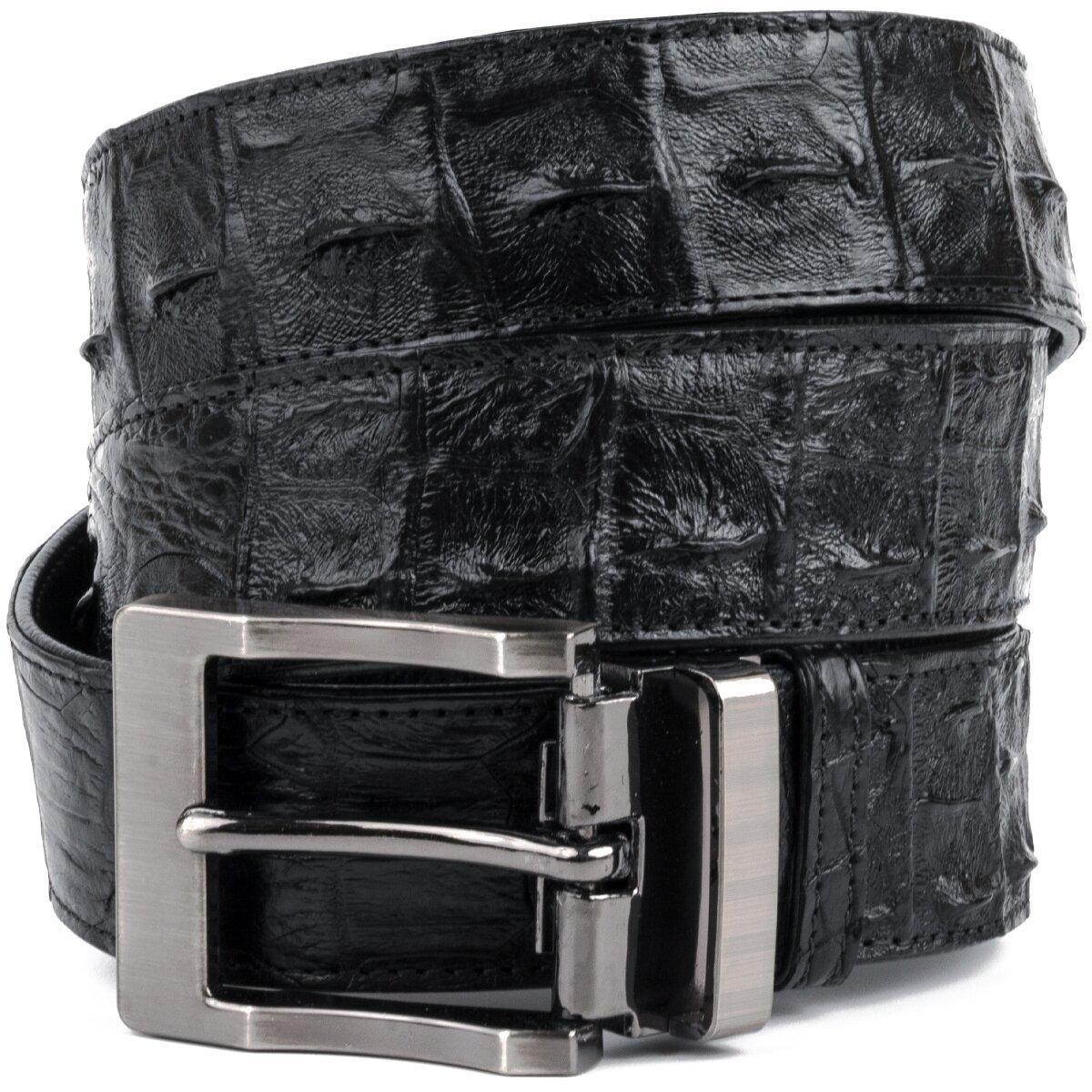 Ремень Crocodile leather 18018 из натуральной кожи крокодила Черный (2535068)