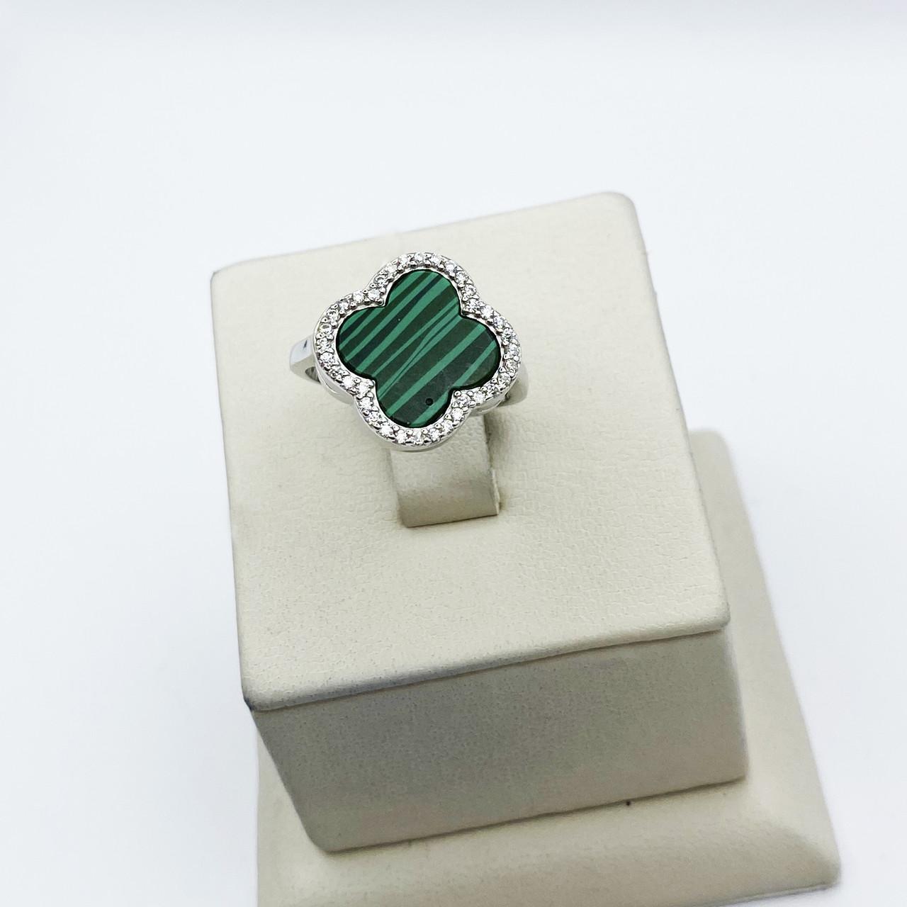 Кольцо серебряное с малахитом Клевер 17,5 3,58 г (2087549850)