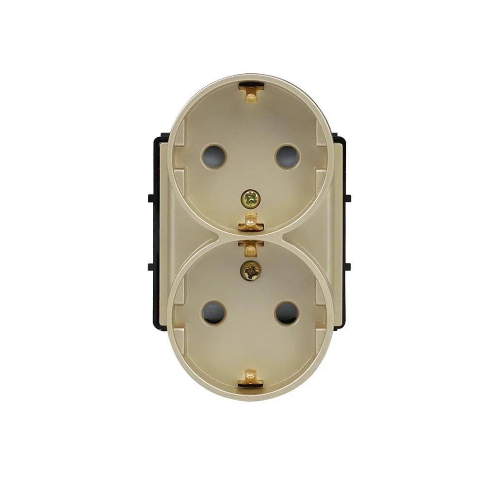 Розетка двойная ELIOS с заземлением/шторками 250В 16А настенная дизайнерская стеклянная рамка Золотой (86-M1EE-GD)