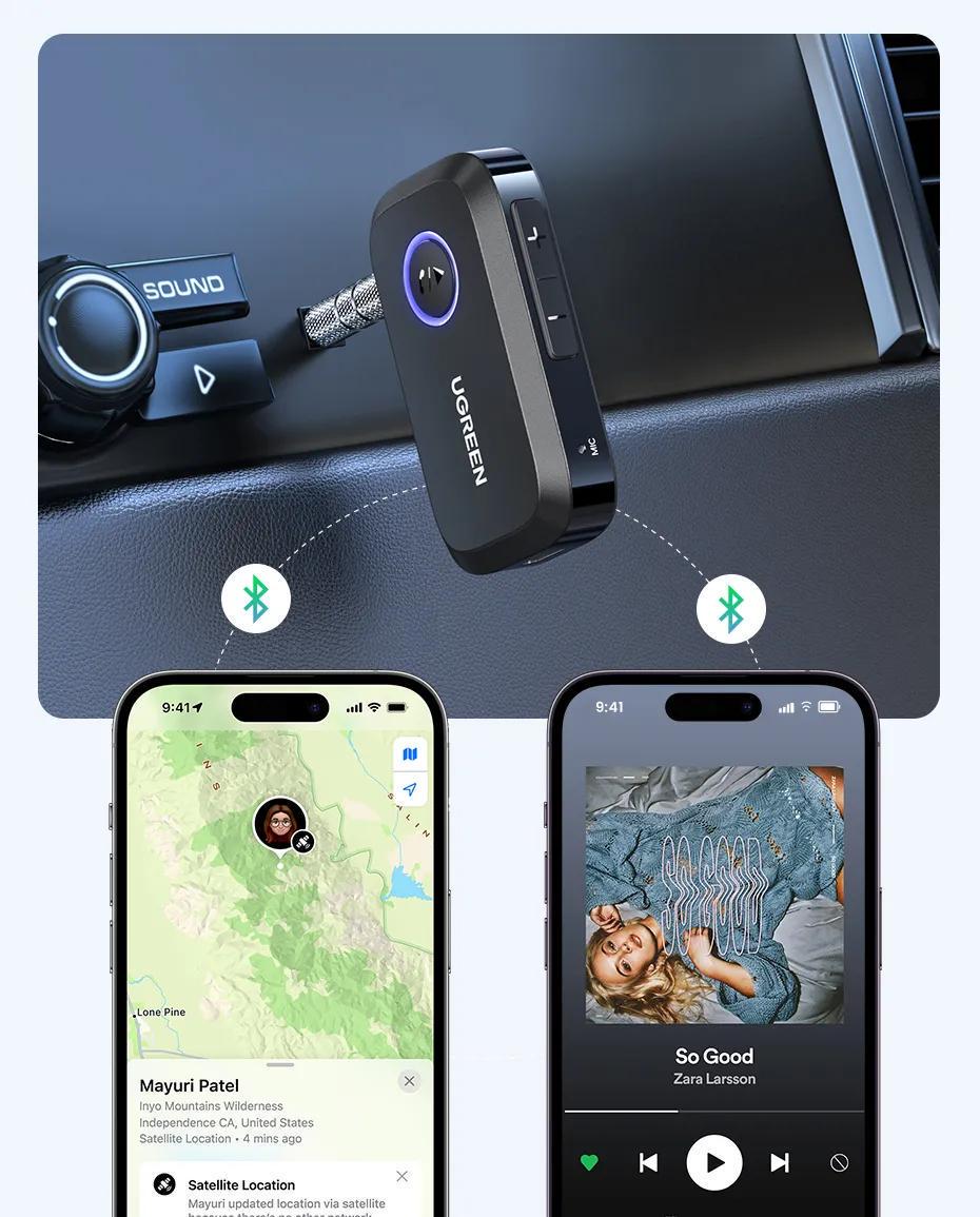 Адаптер UGREEN Bluetooth 5.3 приемник Hi-Res 3,5 мм minijack AUX-Type-C кодеки AAC/SBC Черный (90748) - фото 8 Адаптер UGREEN Bluetooth 5.3 приемник Hi-Res 3,5 мм minijack AUX-Type-C кодеки AAC/SBC Черный (90748) - фото 8