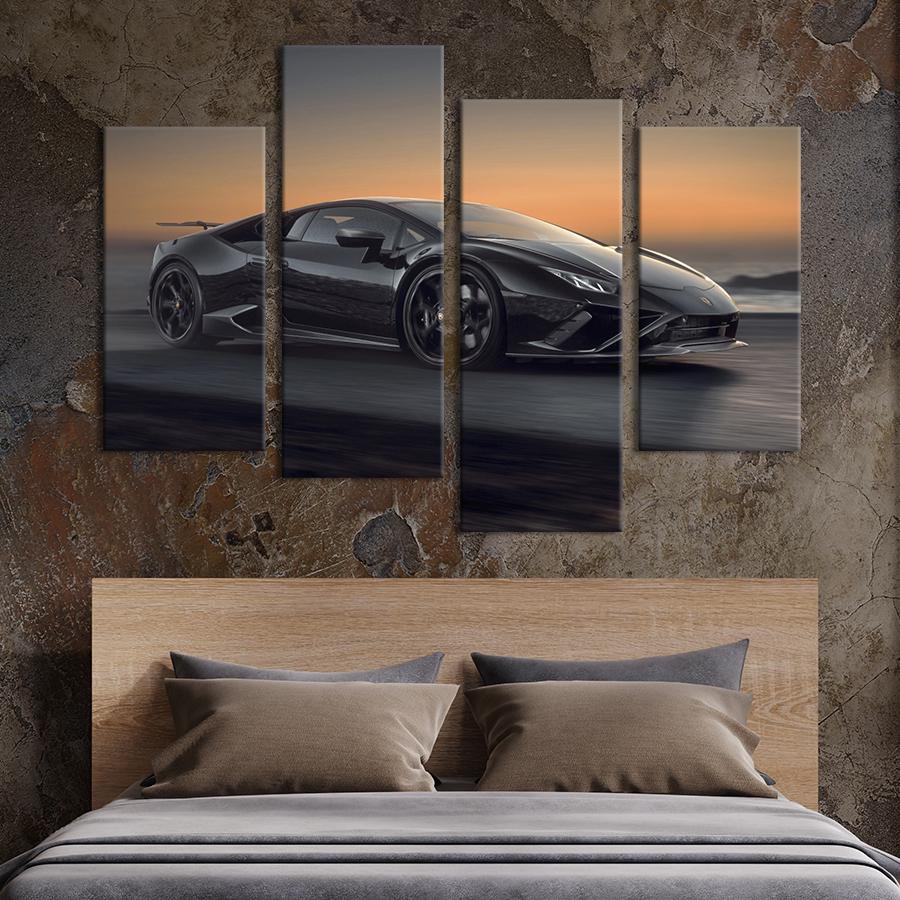 Картина на холсте Суперкар Lamborghini Huracan на берегу моря 129x90 см (1371-42)