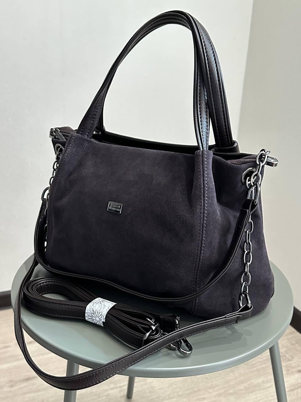 Сумка жіноча 96116/1 із натуральної замши та еко-шкіри Шоколадний