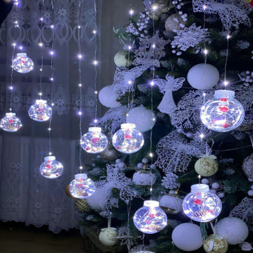 Гирлянда-штора светодиодная UKC Шары с наполнением и переходником Белый (3-6-9186)