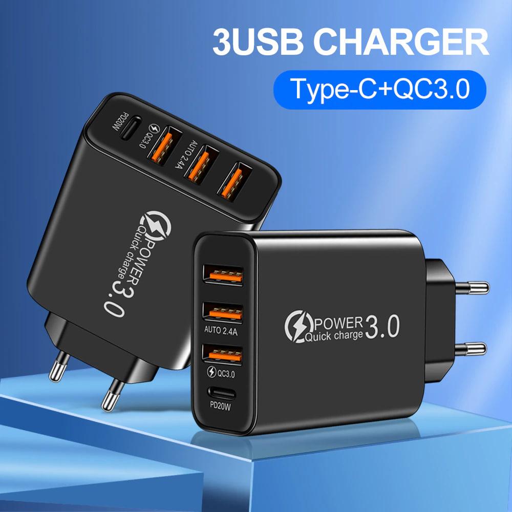 Блок живлення 30W 3 USB 1 Type C Чорний (163) - фото 2