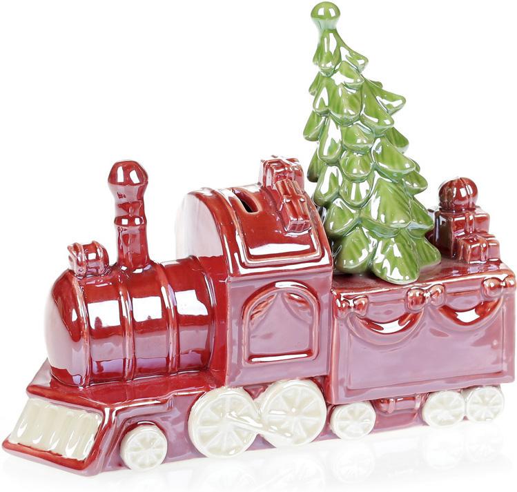 Копилка Паровоз керамическая 20х17 см Красный перламутр