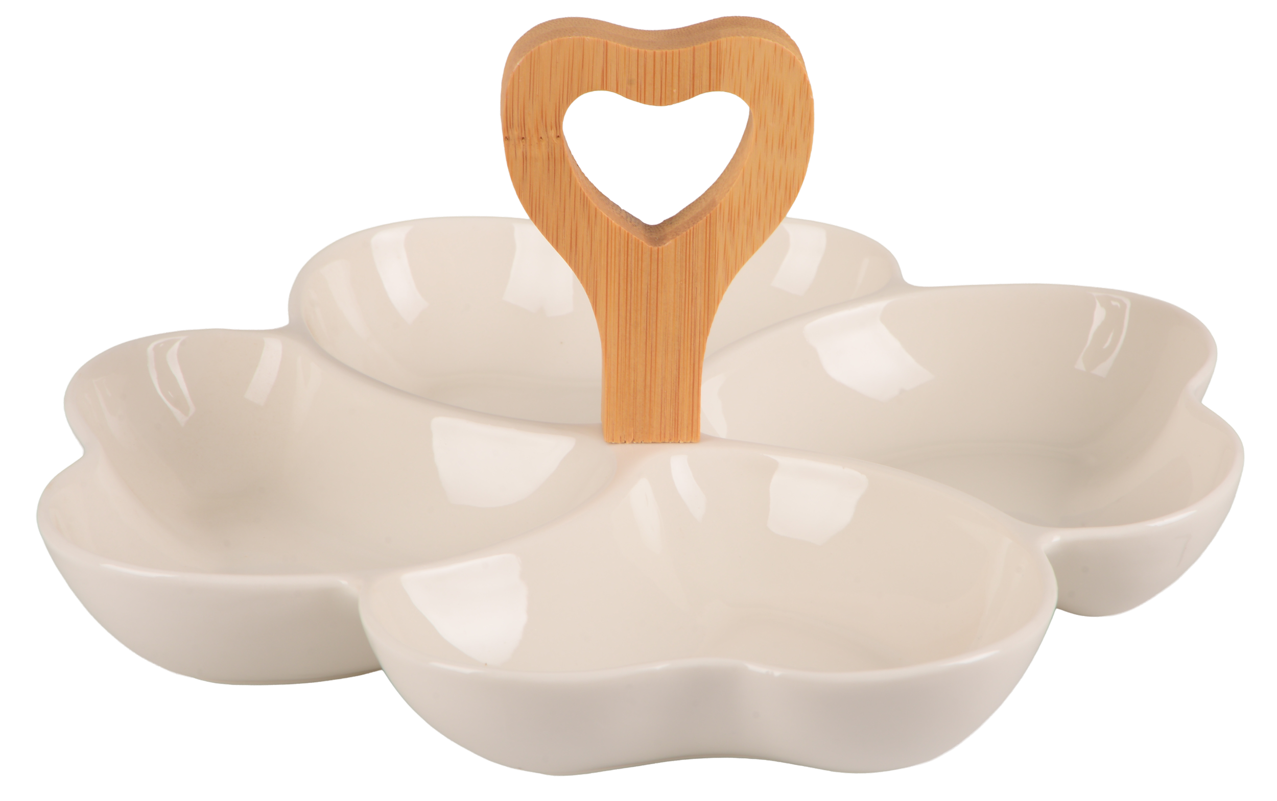 Менажница LED Heart фигурная 4 секции фарфоровая 23,5х3,6 см (B010381)