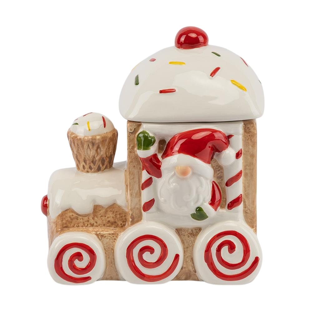 Новорічна банка для зберігання Імбірний потяг з кераміки 21 см Коричневий (147-81-6037-013)