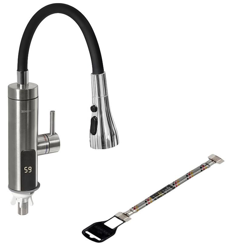 Проточний водонагрівач Britc K-V-SS-1-F з дисплеєм оснащений гнучким виливом дворежимний 3 кВт/гнучка підводка 50 см