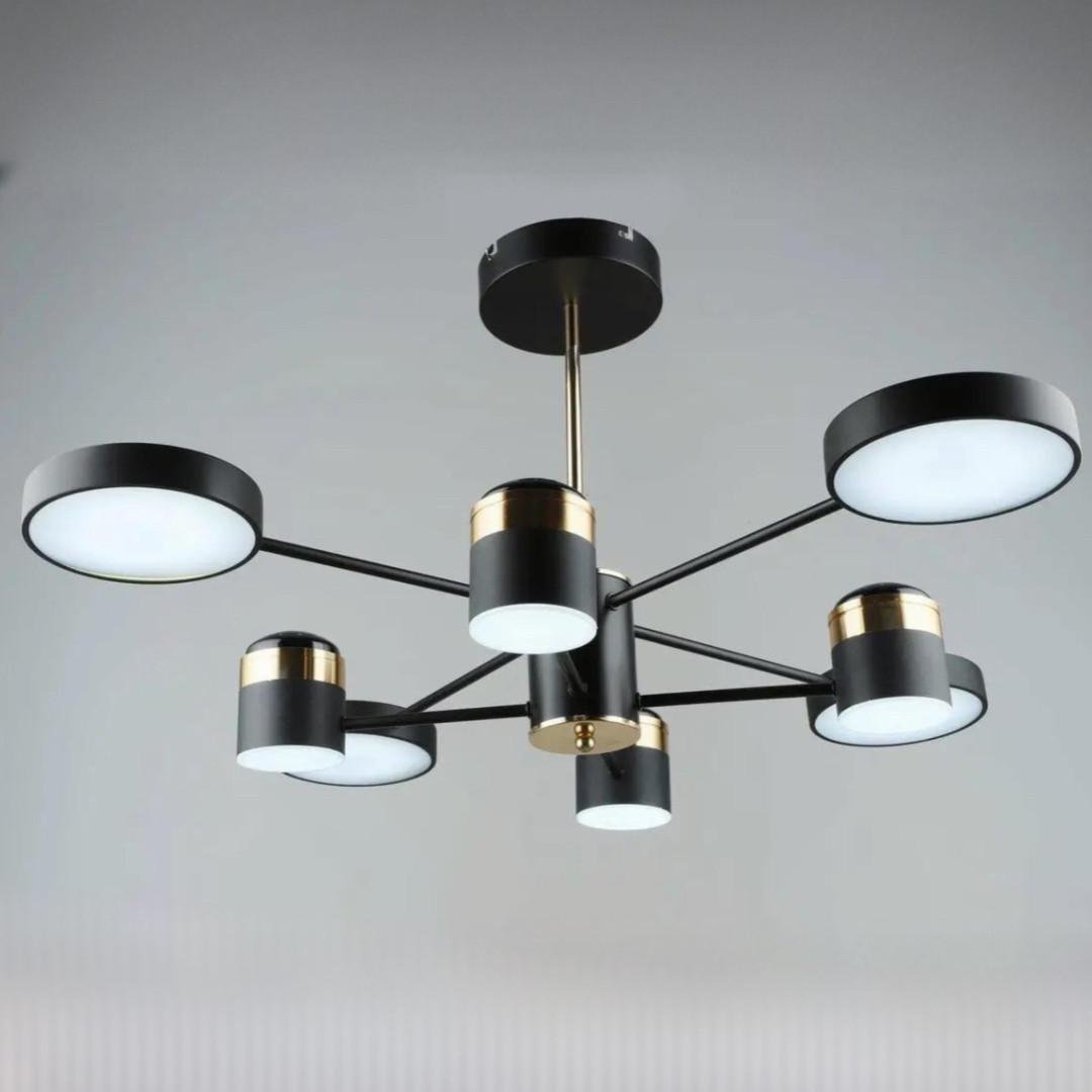 Люстра светодиодная Sirius на восемь плафонов 240W 3000-6500К Черно-золотой (B YH1102/4+4 BK+FGD)