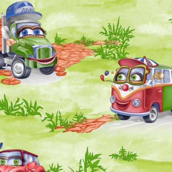 Обои бумажные Континент Машинки 1070 0,53x10,05 м Зеленый (2000000310336)