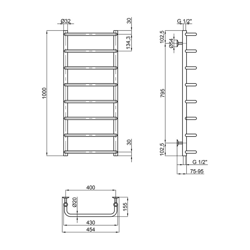 Сушарка для рушників водяна Lidz Standard (CRM) D32/20х1/2" 400x1000 мм P8 - фото 2