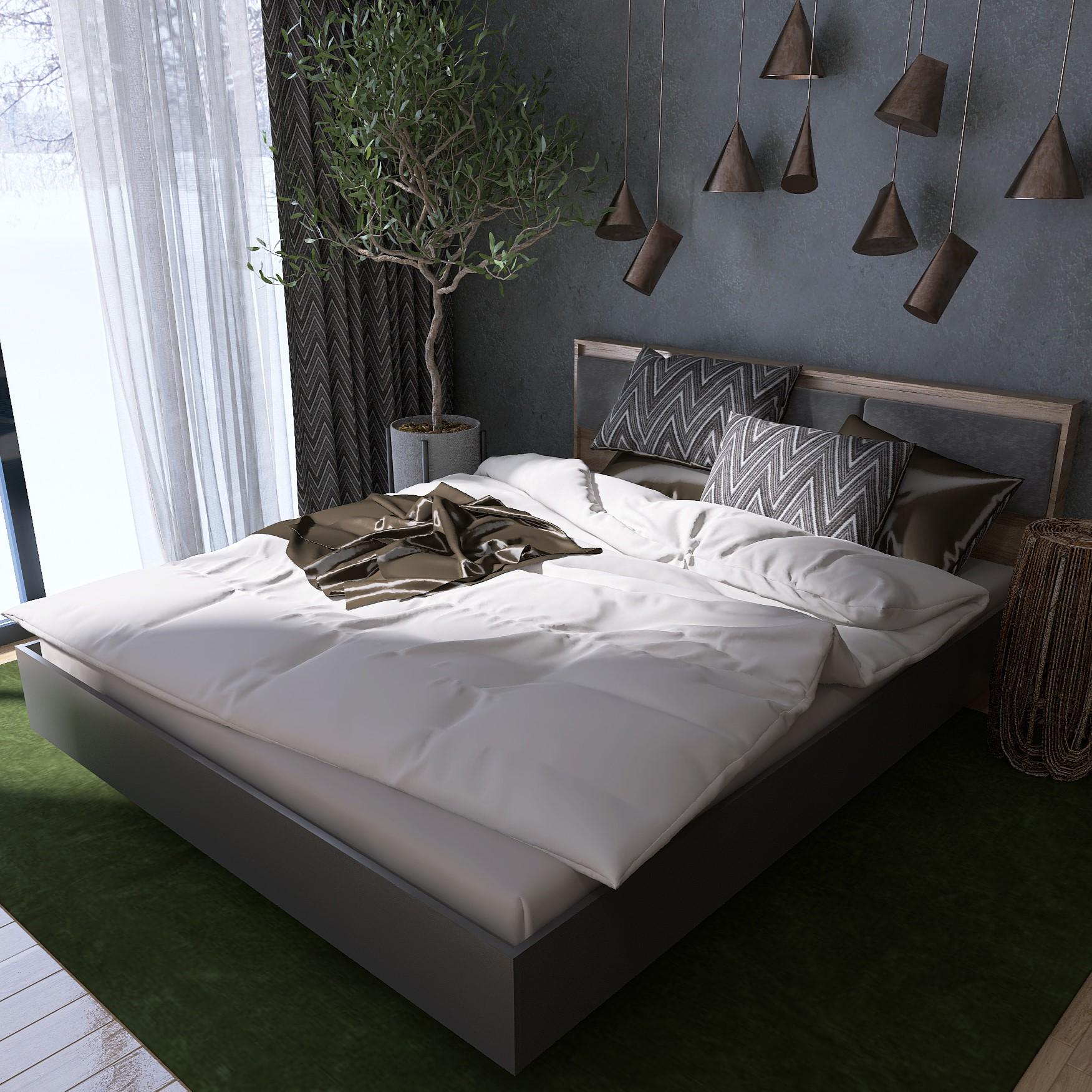 Кровать двуспальная Everest Сити 1600 с подъемным механизмом и ламельным основанием Сонома/Графит (11496)