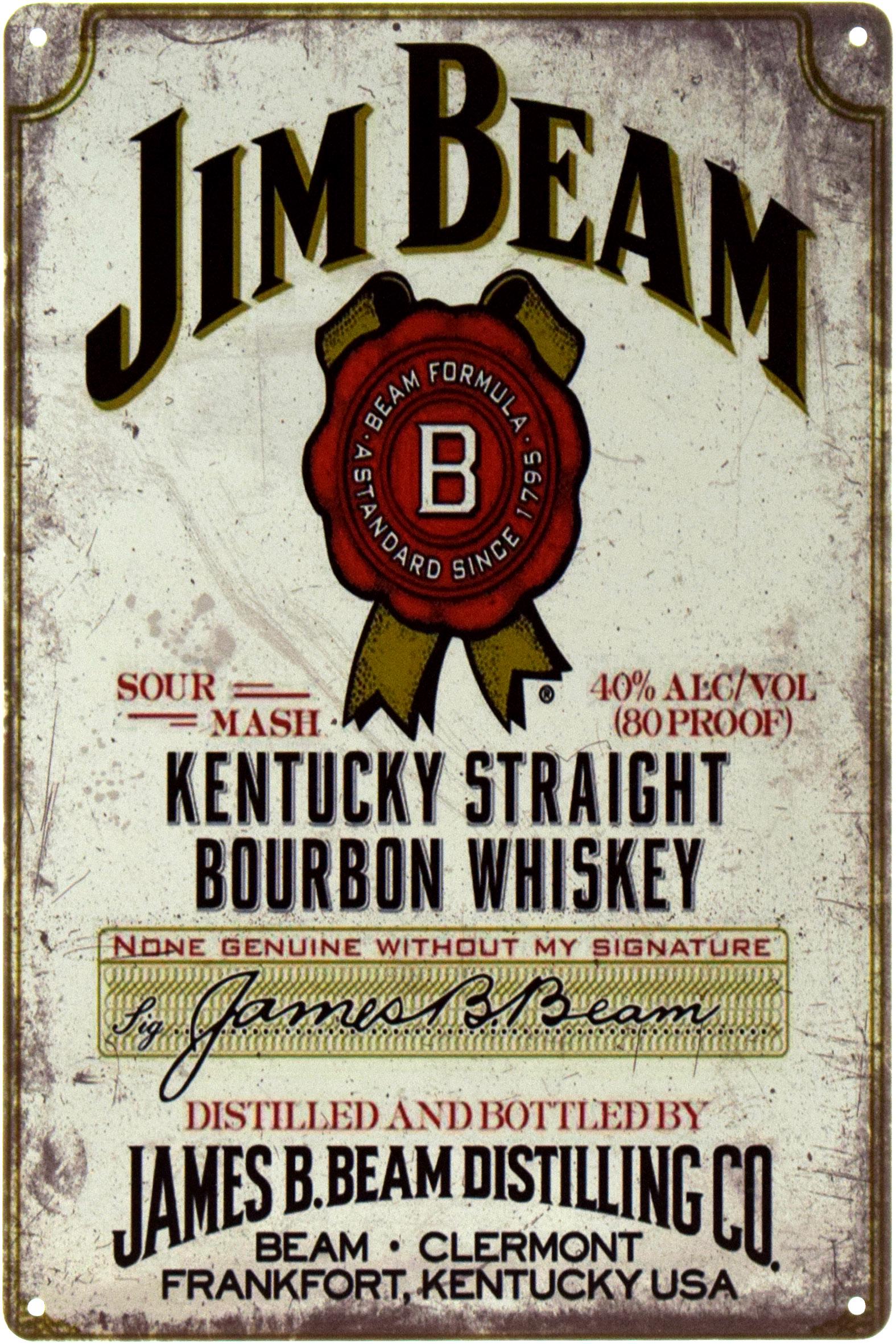Табличка металлическая Виски Jim Beam White Bourbon 20x30 см