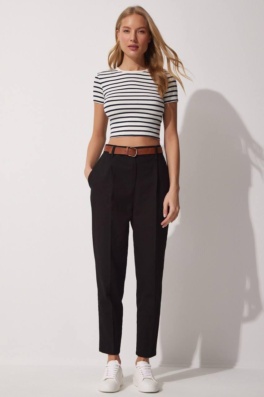 Джинсы женские MIX RAY 3657 МОМ резинка на талии ремень коттон S Черный (1943)