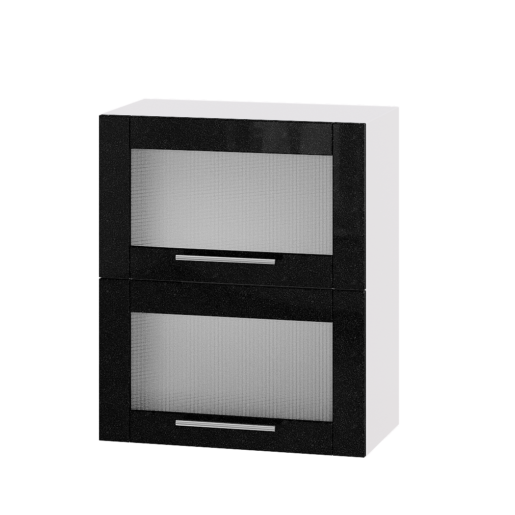 Шкаф верхний Эверест Модерн модуль Верх витрина ВВ14-600 60х30х72 см Черный металлик глянец/Белый (02634)