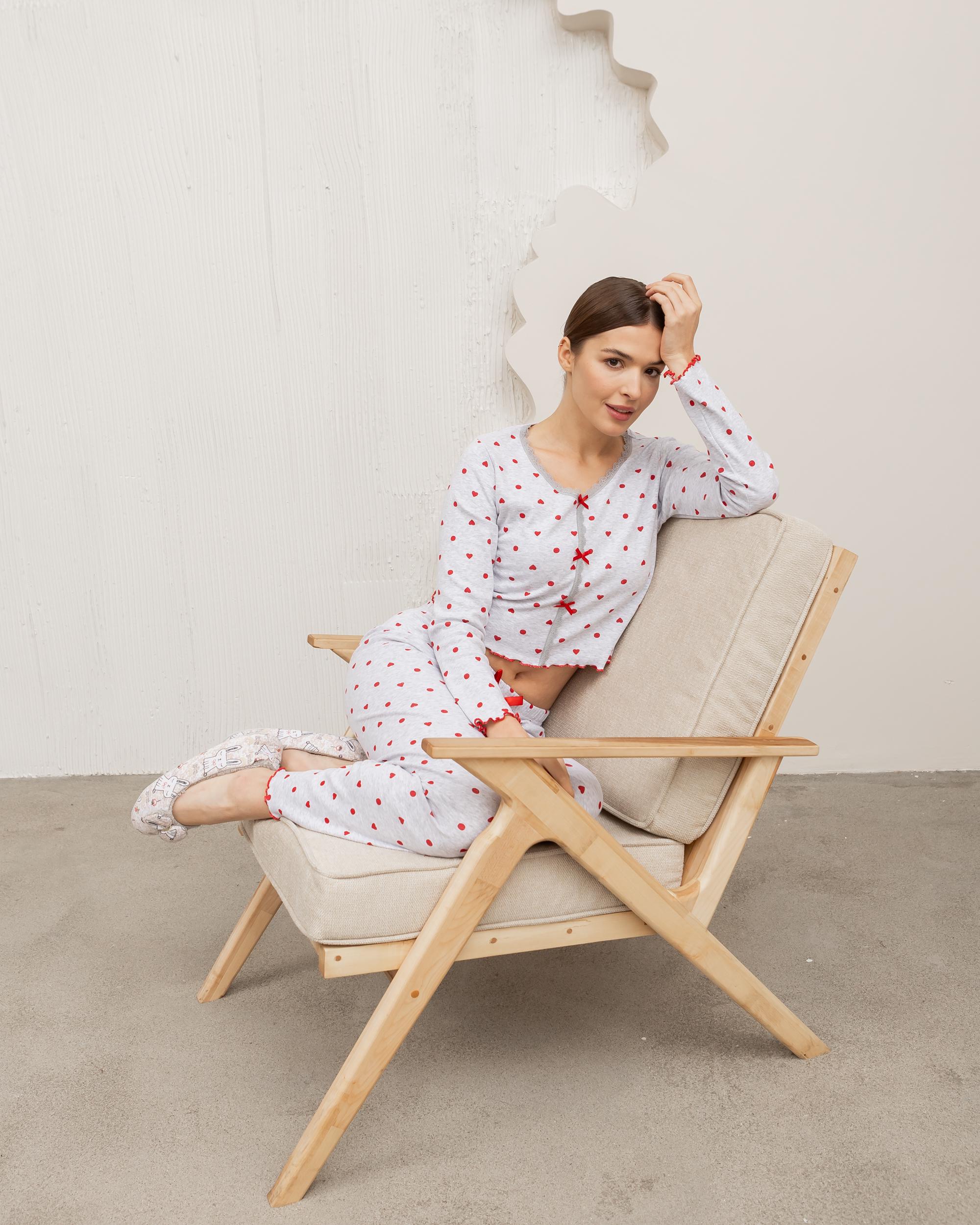 Комплект женский со штанами Сердечки 47026 L Светло-серый - фото 3 Комплект женский со штанами Сердечки 47026 L Светло-серый - фото 3