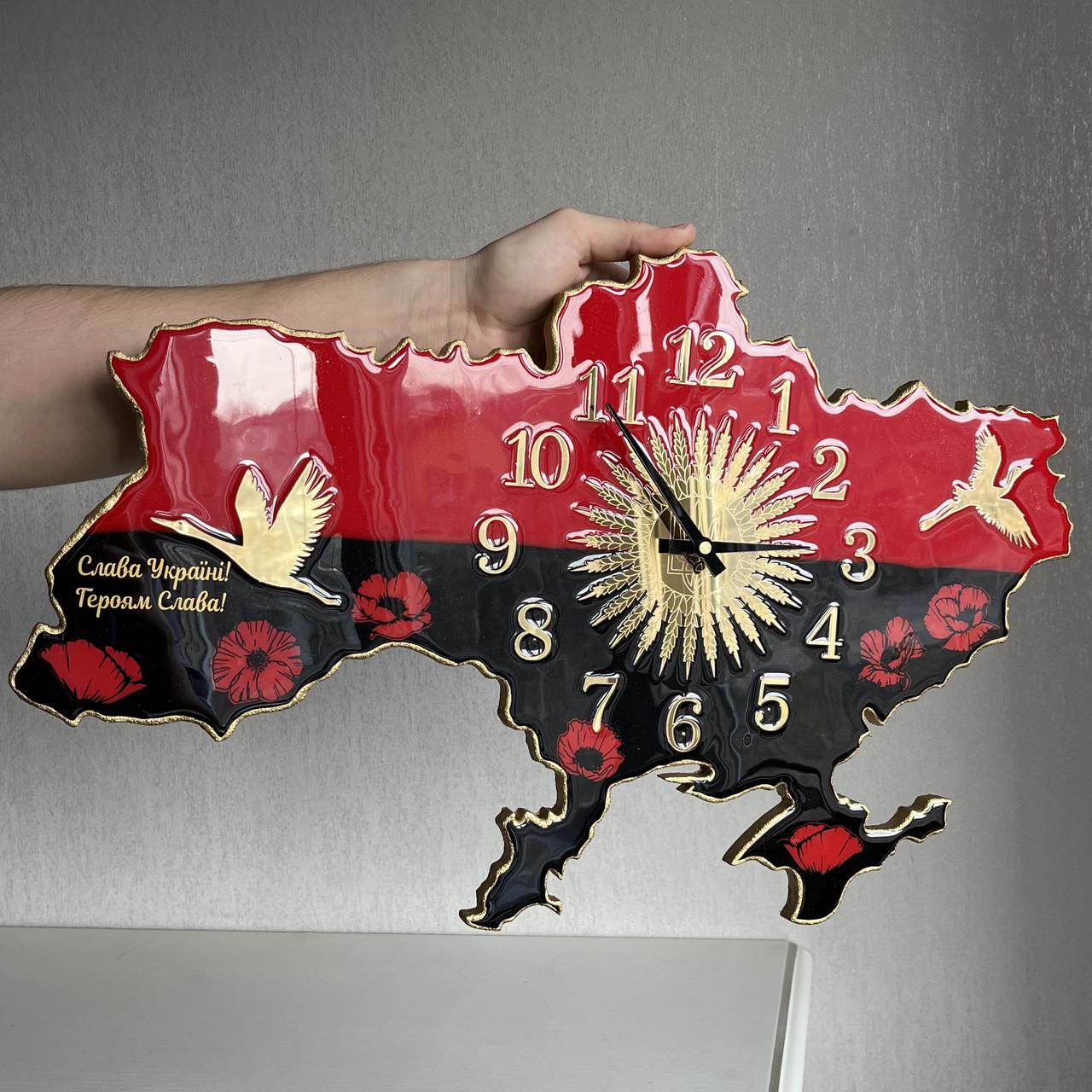 Часы настенные из эпоксидной смолы Карта Украины 150х100 см