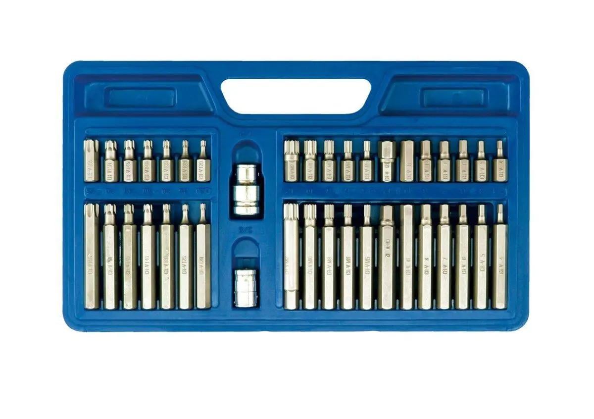 Насадки отверточные VOREL: квадрат 1/2", 3/8", HEX TORX SPLINE. CrV [пластм Бокс] Набор 40 шт.(66410)