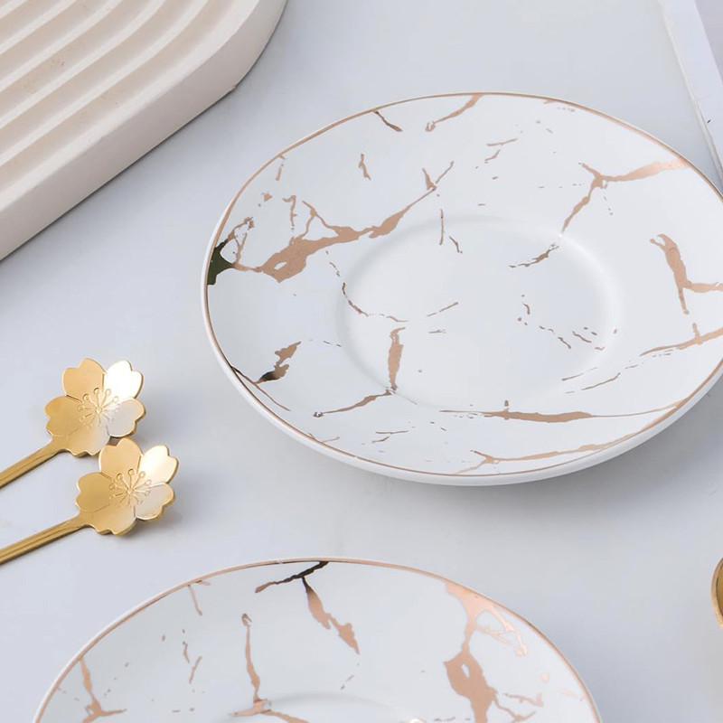 Сервиз чайный подарочный Lesko Мраморная роскошь чашки 4 шт./блюдца 4 шт./ложки 4 шт. с подставкой White (28525228) - фото 3