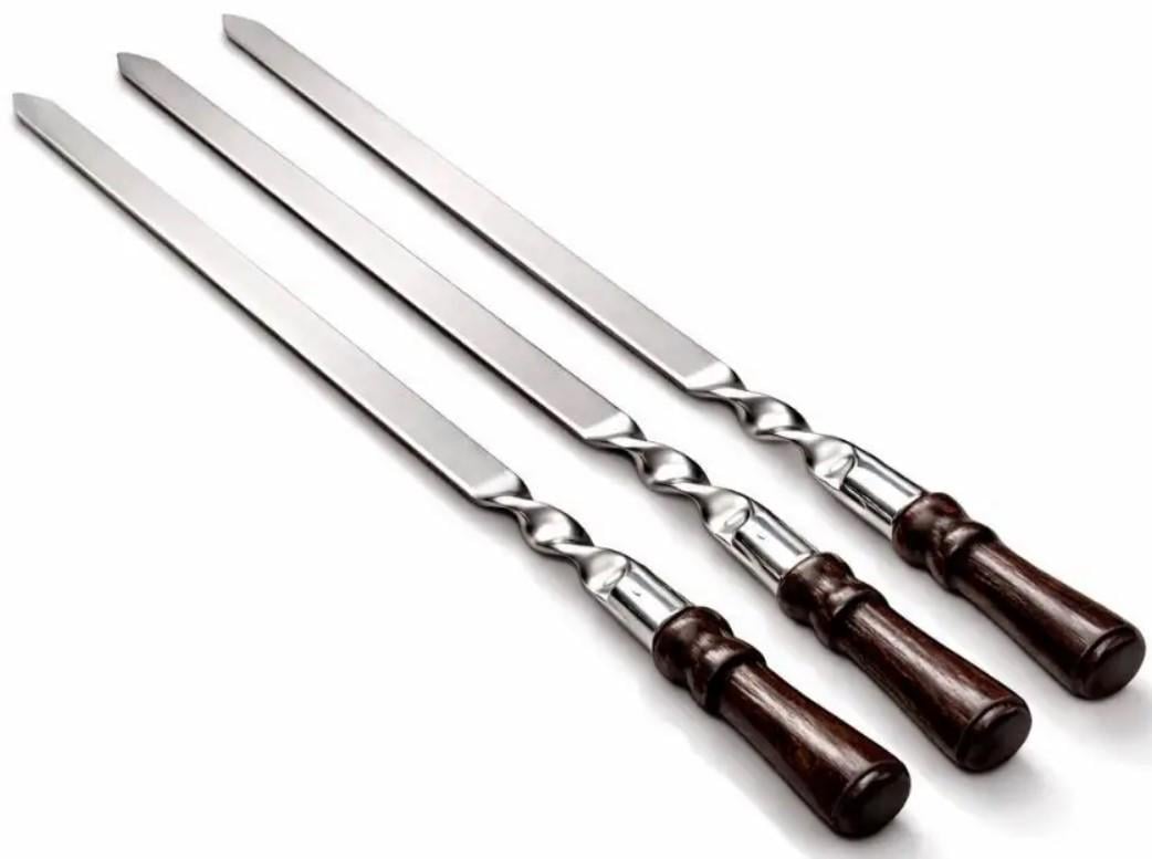 Комплект плоских шампурів для люля-кебаб з дерев'яними ручками 62 см 3 шт. (2104619370)