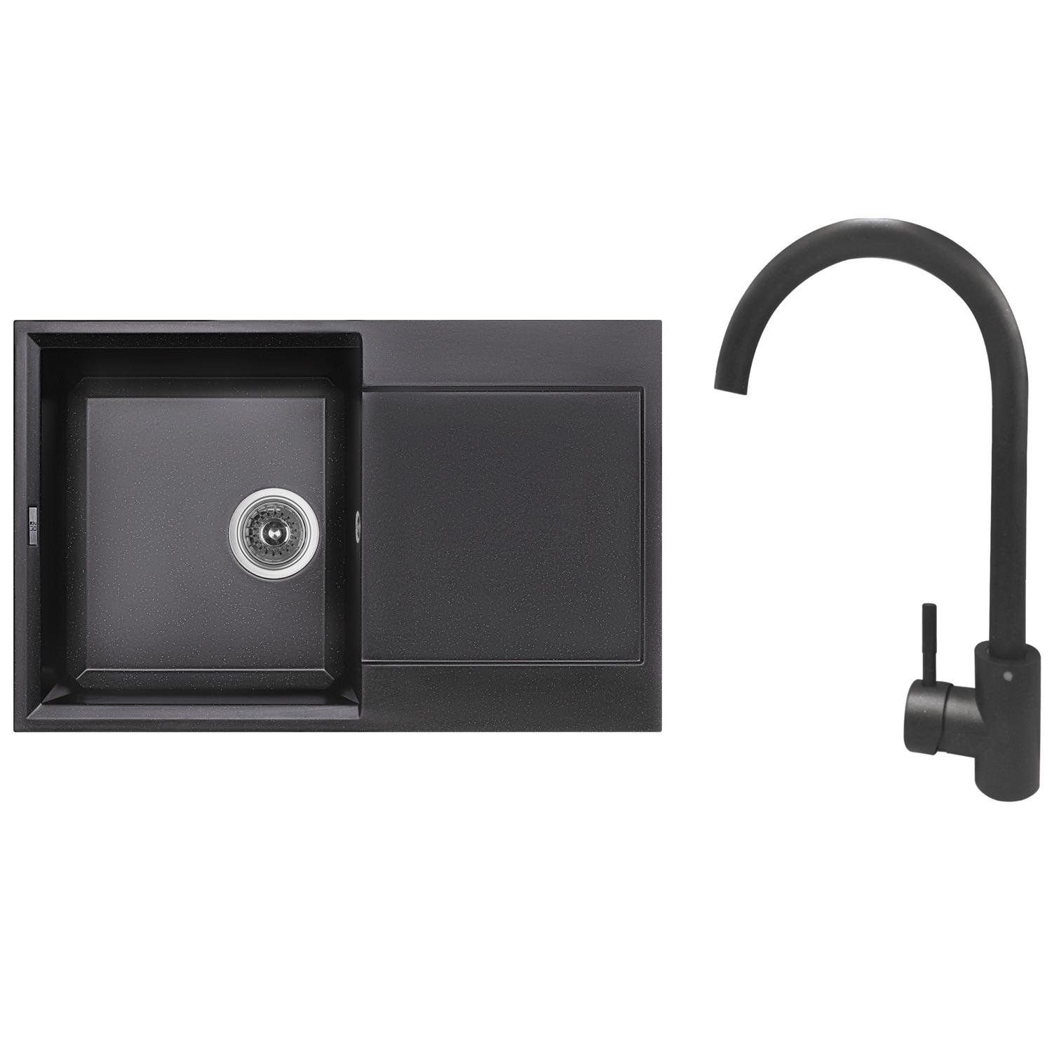 Мийка для кухні Lidz LIDZBLM1479049523045292 гранітна із сифоном 790x495 мм Чорний (193701)