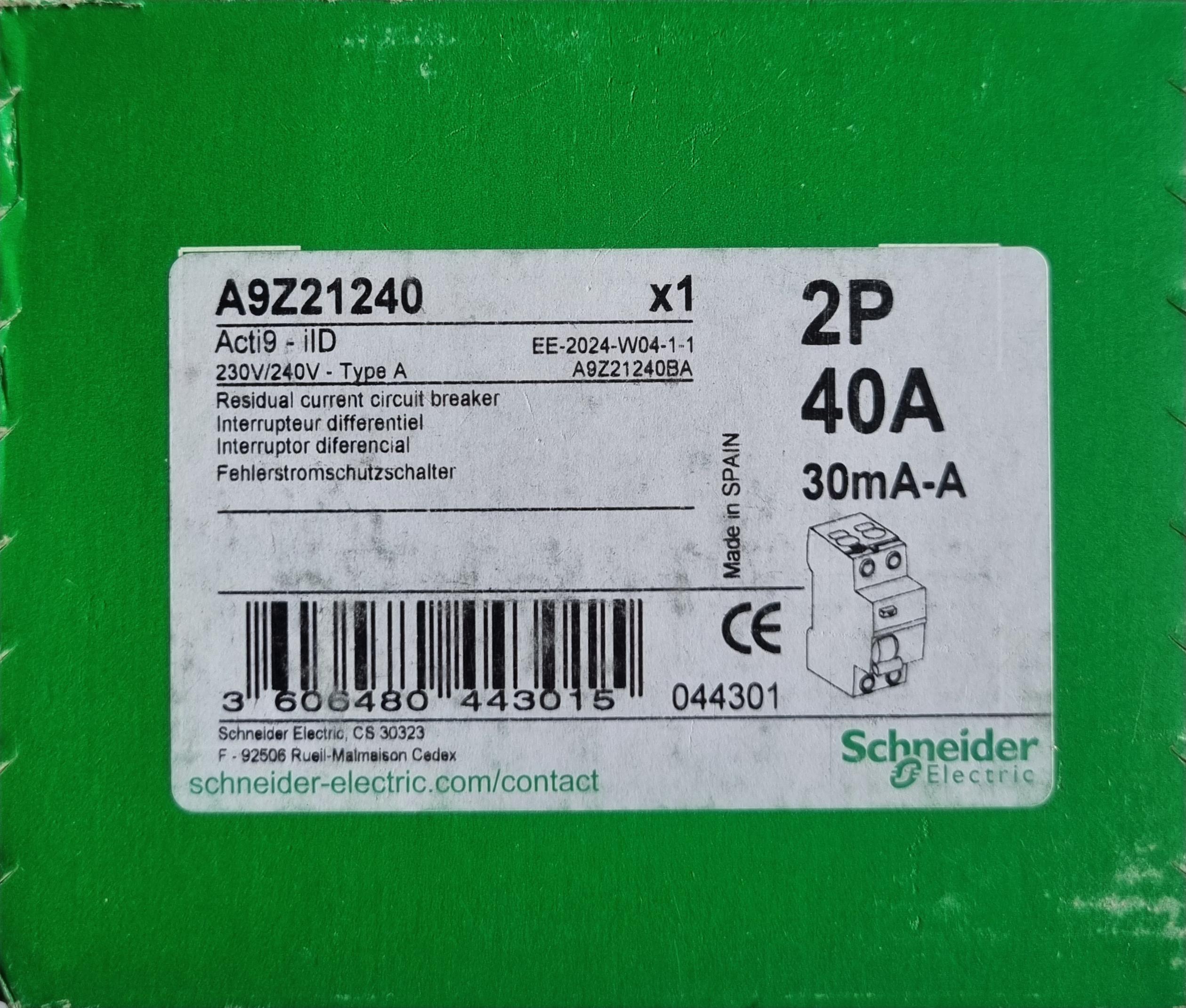 Выключатель нагрузки Schneider Electric Acti9 iID K 40A 2 тип А A9Z21240 дифференциальный - фото 2