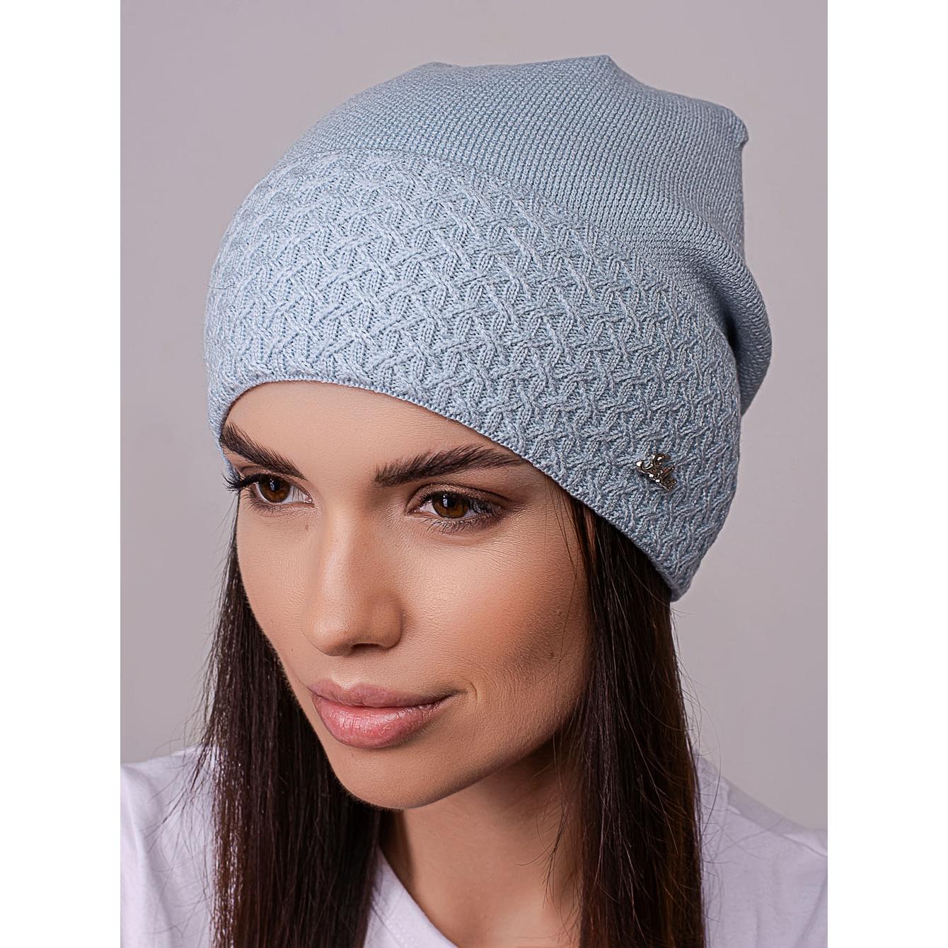 Шапка жіноча Leks ПОЕЗІЯ шерстяна утеплена флісом з візерунком на відвороті ззаді зчіплена one size Небесний (258460) - фото 1