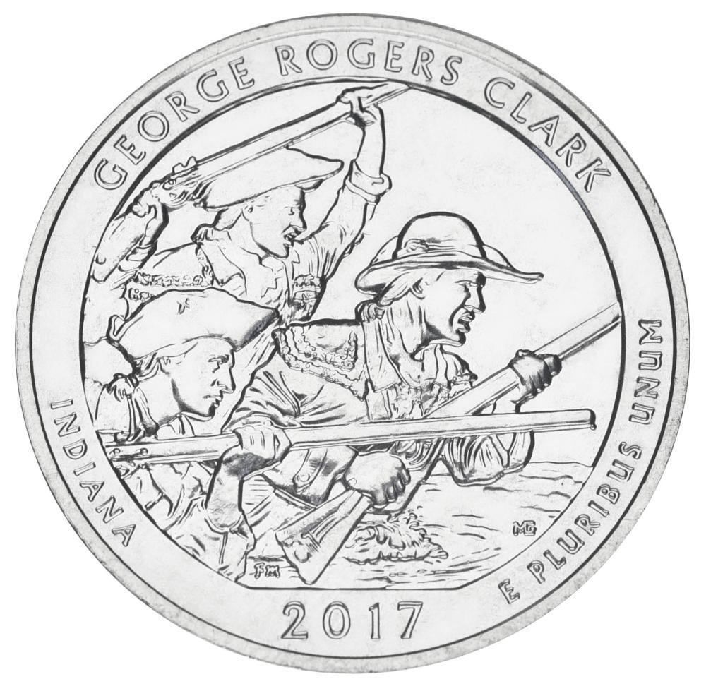 Коллекционная монета США 25 центов квотер 2017 P «Национальные парки Джордж Роджерс Кларк 40-й парк» UNC KM 657