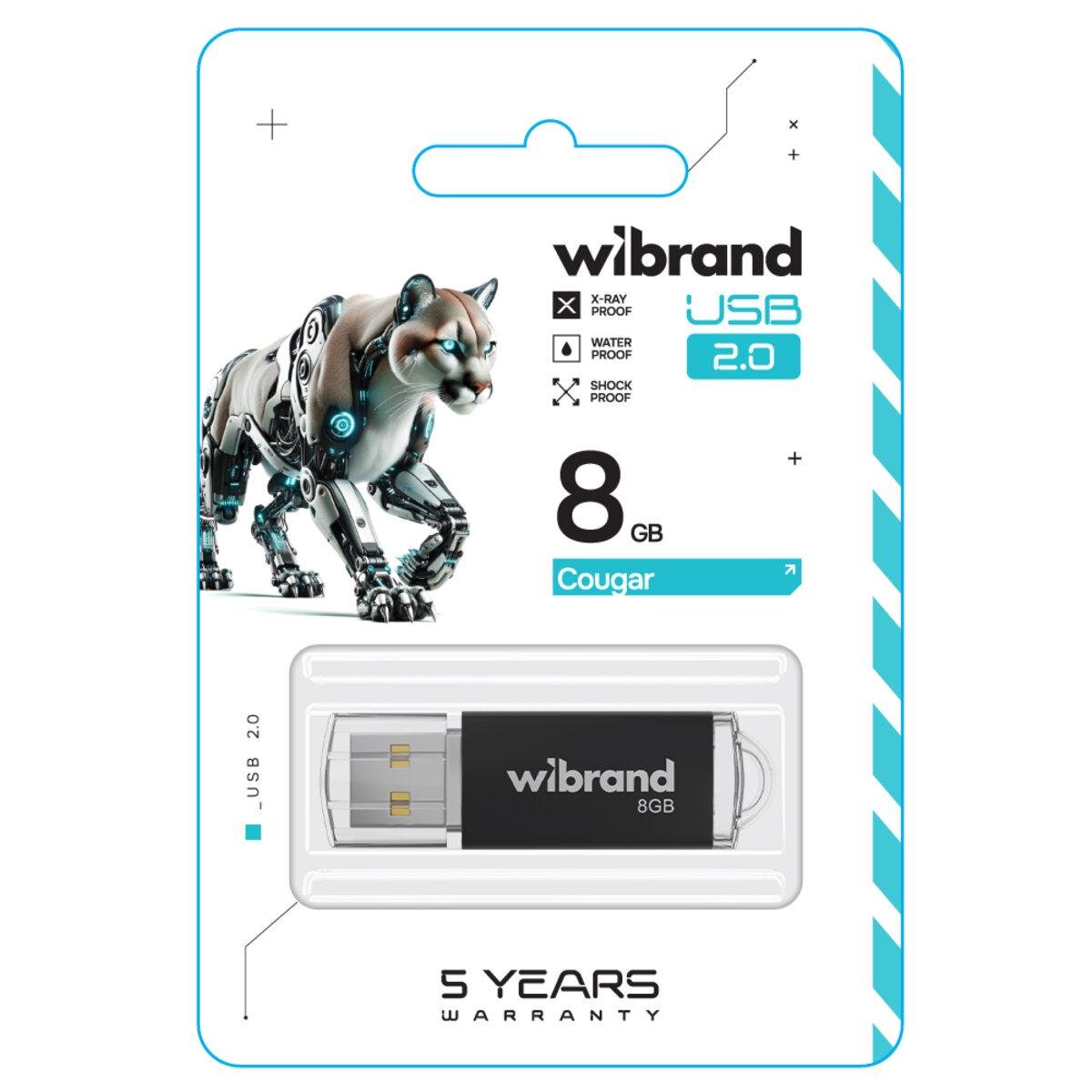 Флеш-память USB Wibrand WI2.0/CU8P1B Cougar 8 Гб Black (20220628) - фото 2