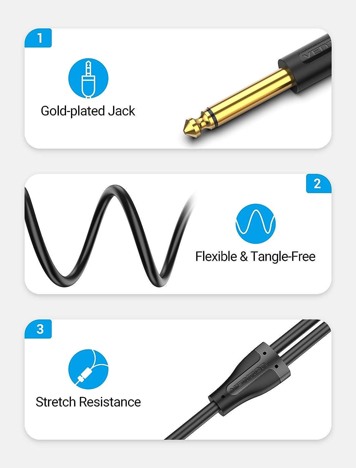 Кабель Vention 2x 6.5 мм Jack-3.5 мм minijack HiFi стерео AUX на 6.35 мм TRS L/R Канали TS 1/4" на TRS 1/8" 5 м Чорний (BACBJ) - фото 4 Кабель Vention 2x 6.5 мм Jack-3.5 мм minijack HiFi стерео AUX на 6.35 мм TRS L/R Канали TS 1/4" на TRS 1/8" 5 м Чорний (BACBJ) - фото 4