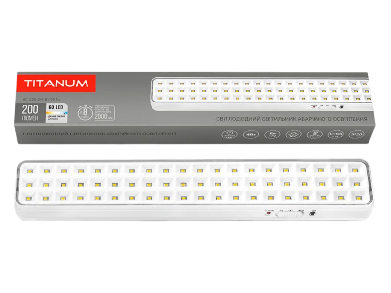 Светильник с аккумулятором аварийный TITANUM TL-EM1108 60LED 6500K (9396)