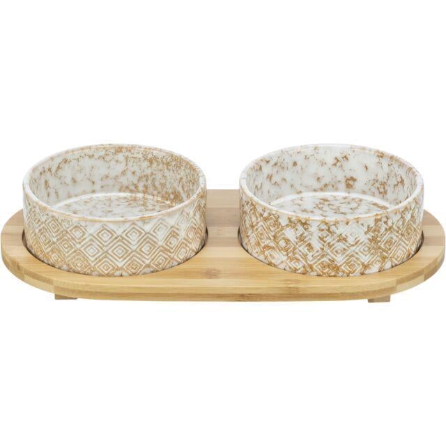 Миски керамические Trixie с бамбуковой подставкой 0,3л 30х6х15 см