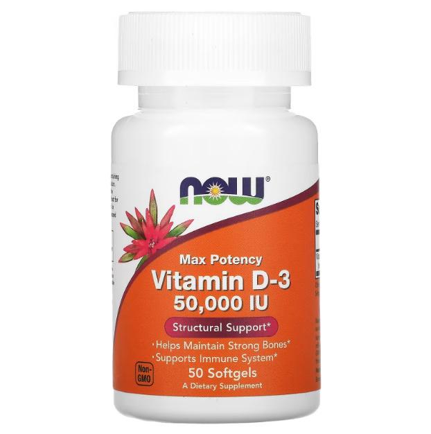 Вітамін D NOW Foods Vitamin D3 50000 IU 50 Softgels - фото 1