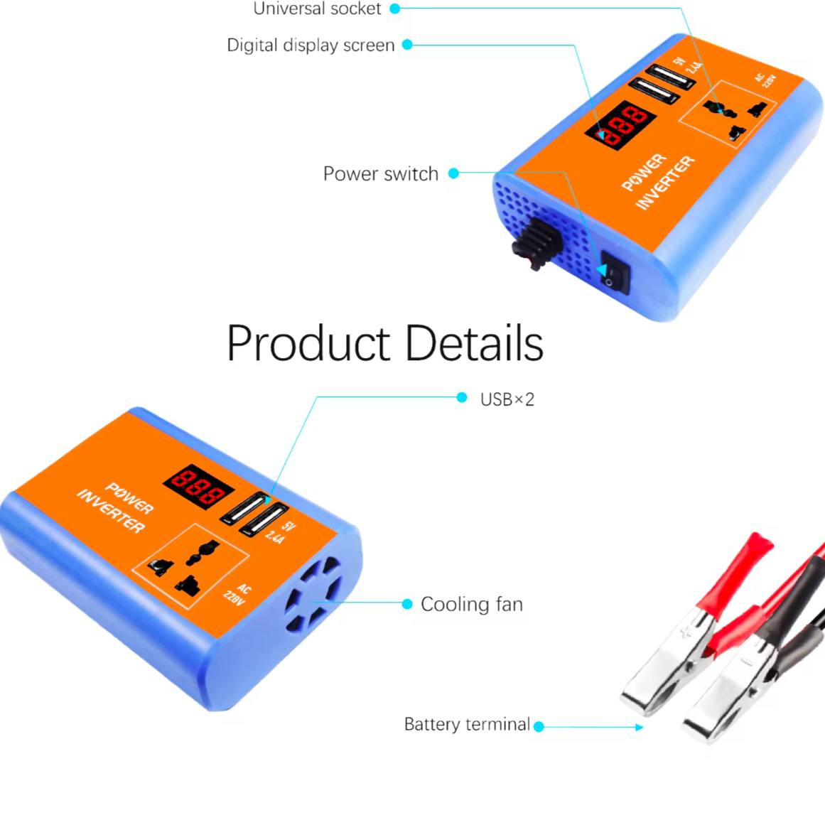 Автомобильный инвертор 150W 12/220 преобразователь напряжения с двойным USB и цифровым дисплеем (inv150W) - фото 3