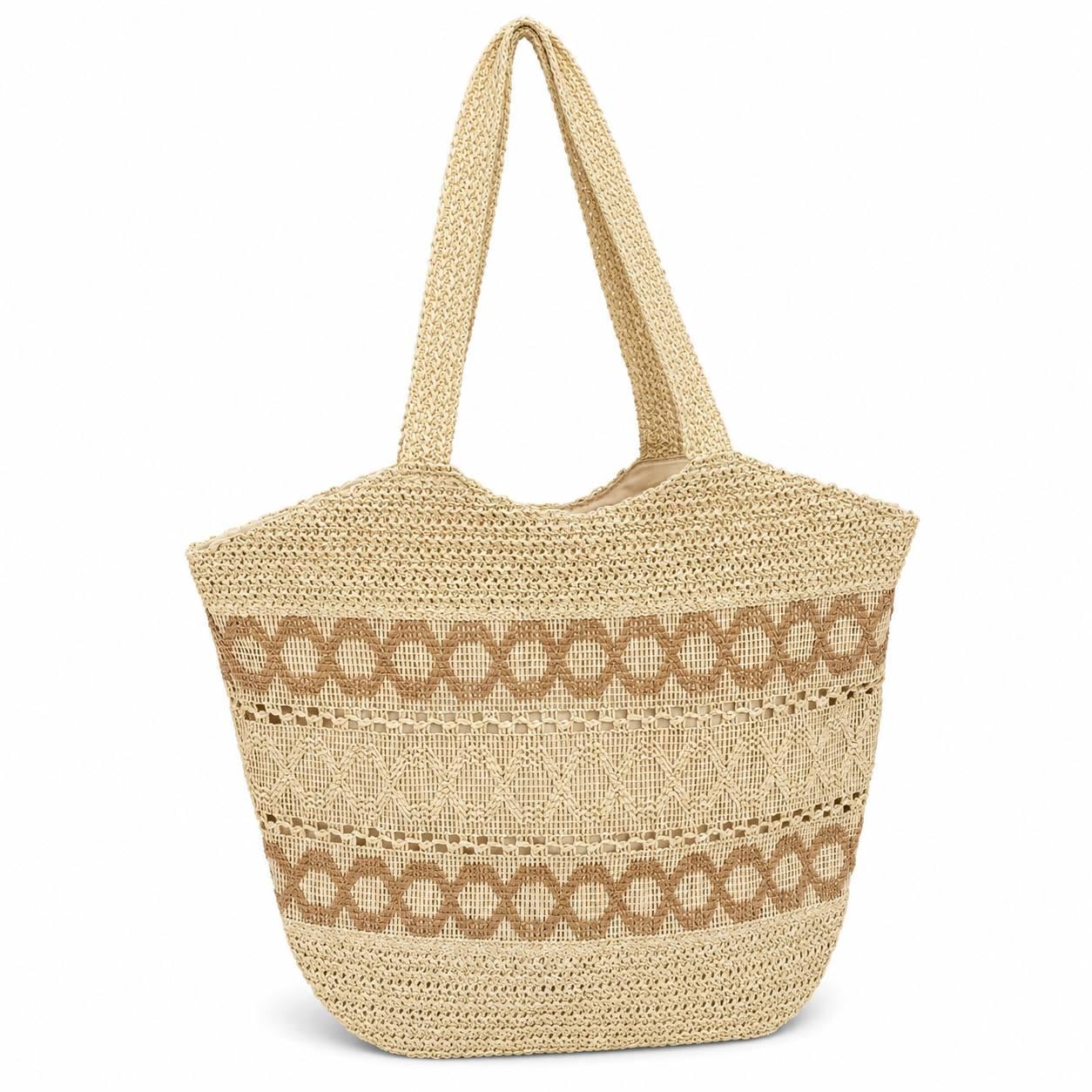 Сумка-шоппер пляжна LUNA 2632 з рафії Boho Style з підкладкою (M1063)