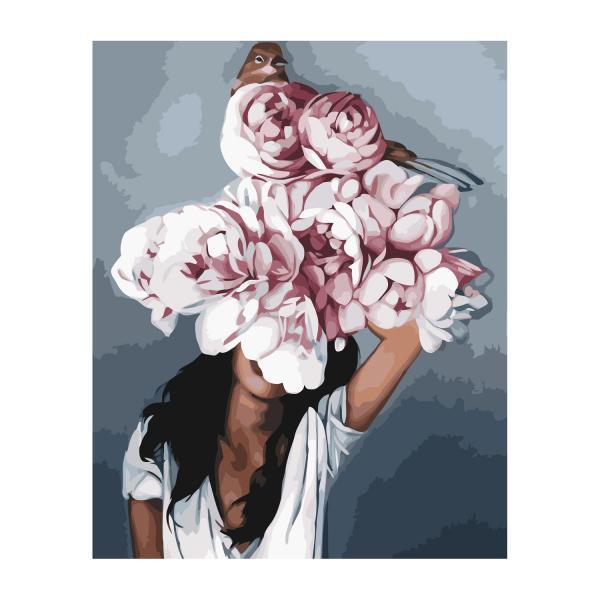 Набор для росписи по номерам Strateg Девушка с Розовое пиониями 40х50 см (VA-3030-mt)