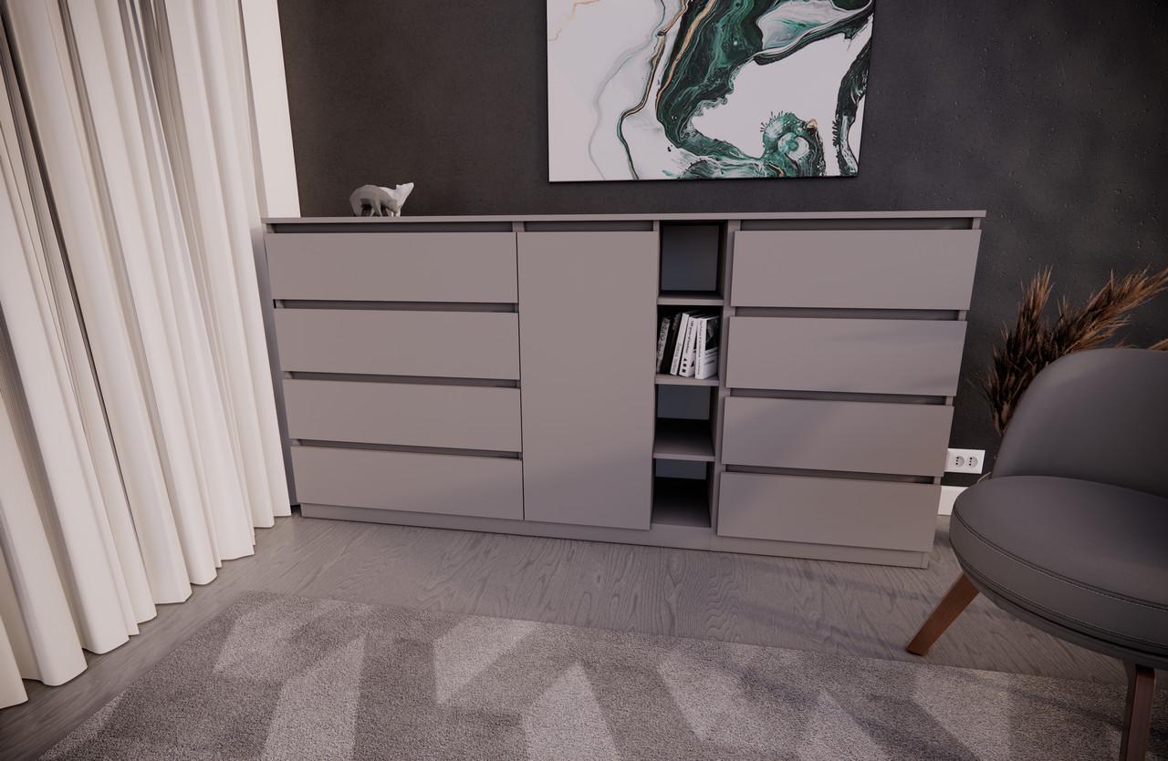 Комод MEBEX на 8 ящиков с центральной нишей 200х40х100 см Серый Светлый (VERTO4B2000LG) - фото 1 Комод MEBEX на 8 ящиков с центральной нишей 200х40х100 см Серый Светлый (VERTO4B2000LG) - фото 1