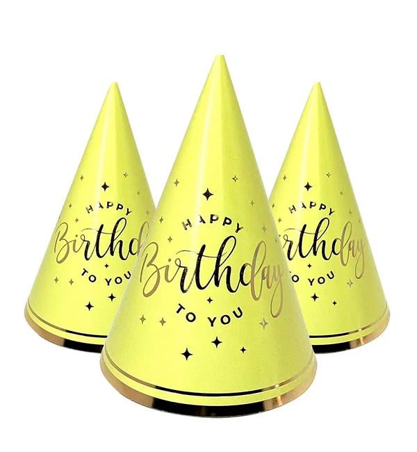 Колпачки бумажные Happy Birthday 5 шт. Желтый (356325)