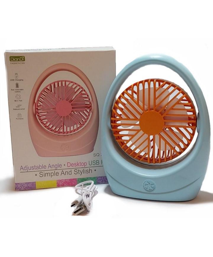 Настольный вентилятор аккумуляторный DianDi Fashion Fan SQ 2235 с USB-зарядкой Голубой с оранжевым