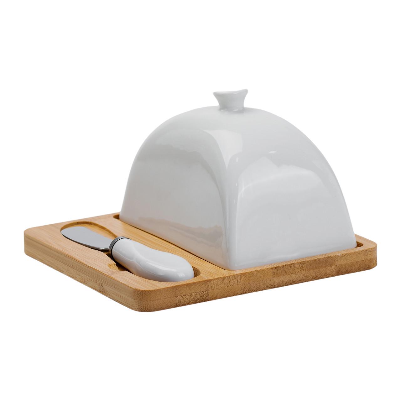 Масленка фарфоровая с ножом на подставке 15х15х9 см (HP1255) - фото 7