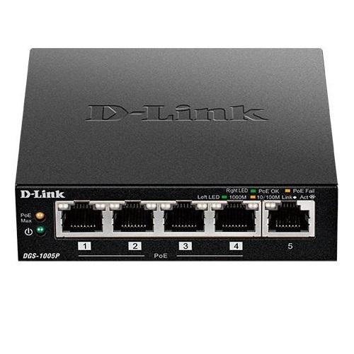 Коммутатор неуправляемый D-Link DGS-1005P 5xGE 4xPoE 1xUplink 60W 9216 байт (588135)