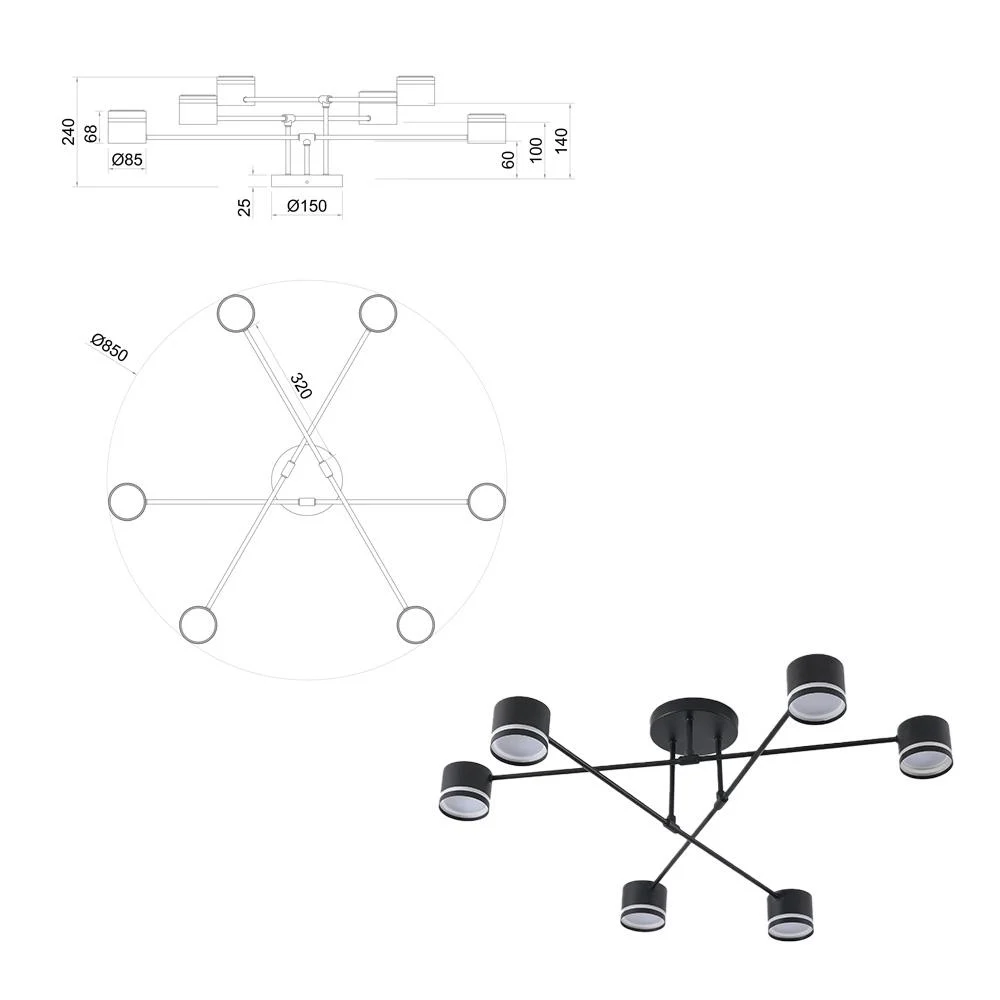 Люстра ESLLSE GUSTAV 6R 850x240 мм на 6 ламп GX53 Черный (10490) - фото 11 Люстра ESLLSE GUSTAV 6R 850x240 мм на 6 ламп GX53 Черный (10490) - фото 11