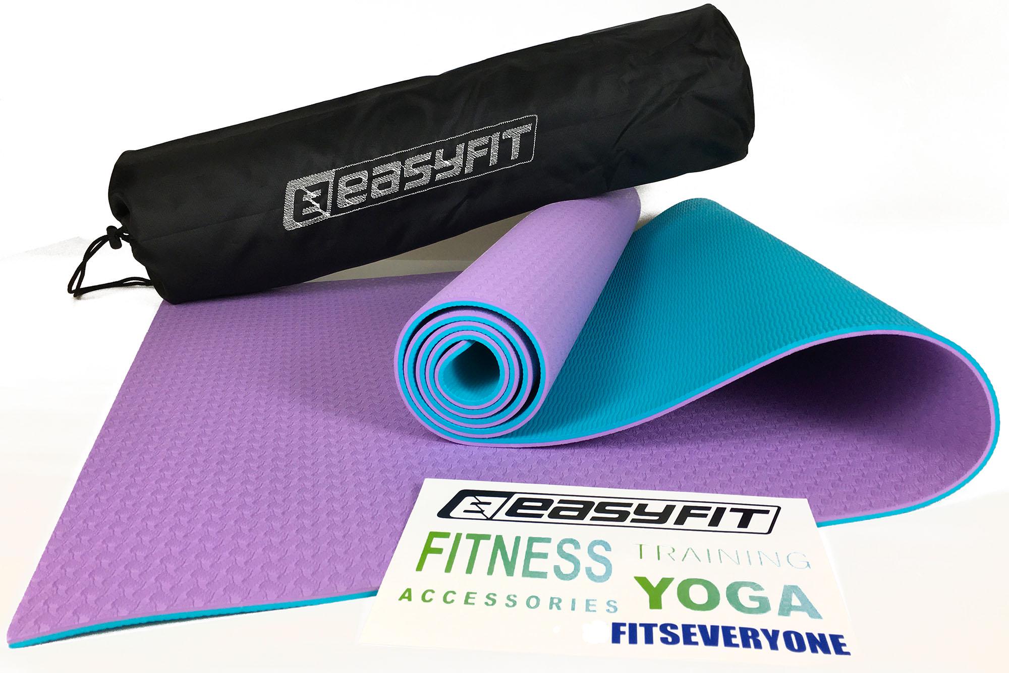 Коврик для йоги EasyFit TPE+TC 183х61 см с чехлом Фиолетовый/Мятный (EF-TPE6VM)