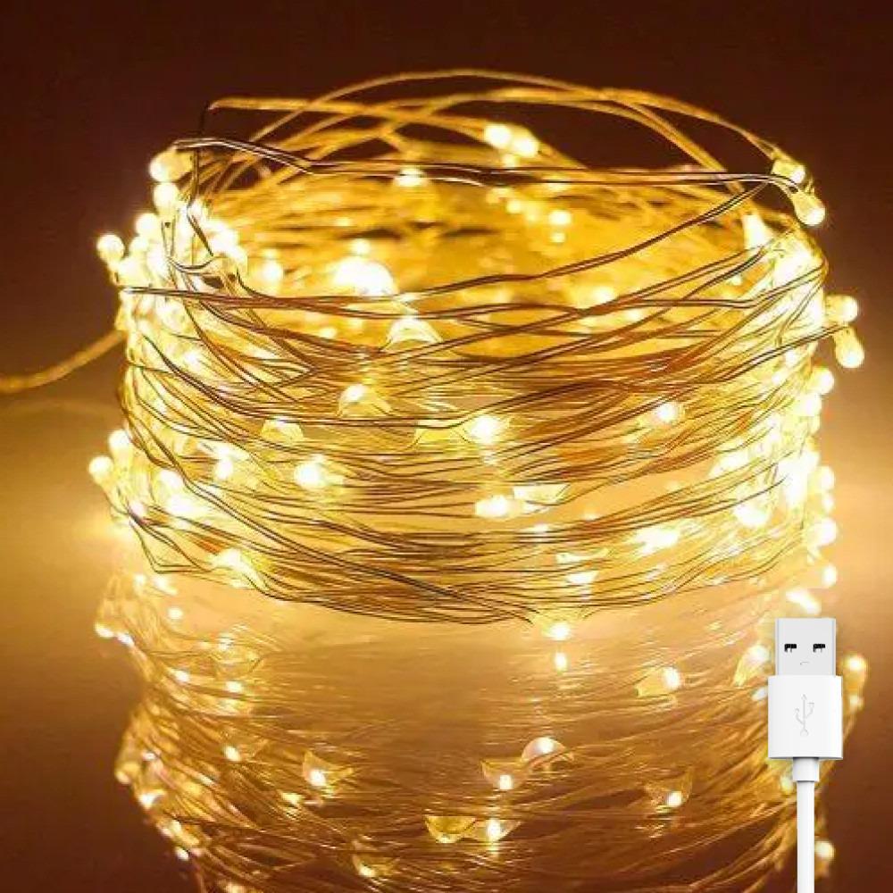 Гирлянда нить Роса от USB 200LED 8 режимов IP44 20 м теплый белый Гирлянда нить Роса от USB 200LED 8 режимов IP44 20 м теплый белый