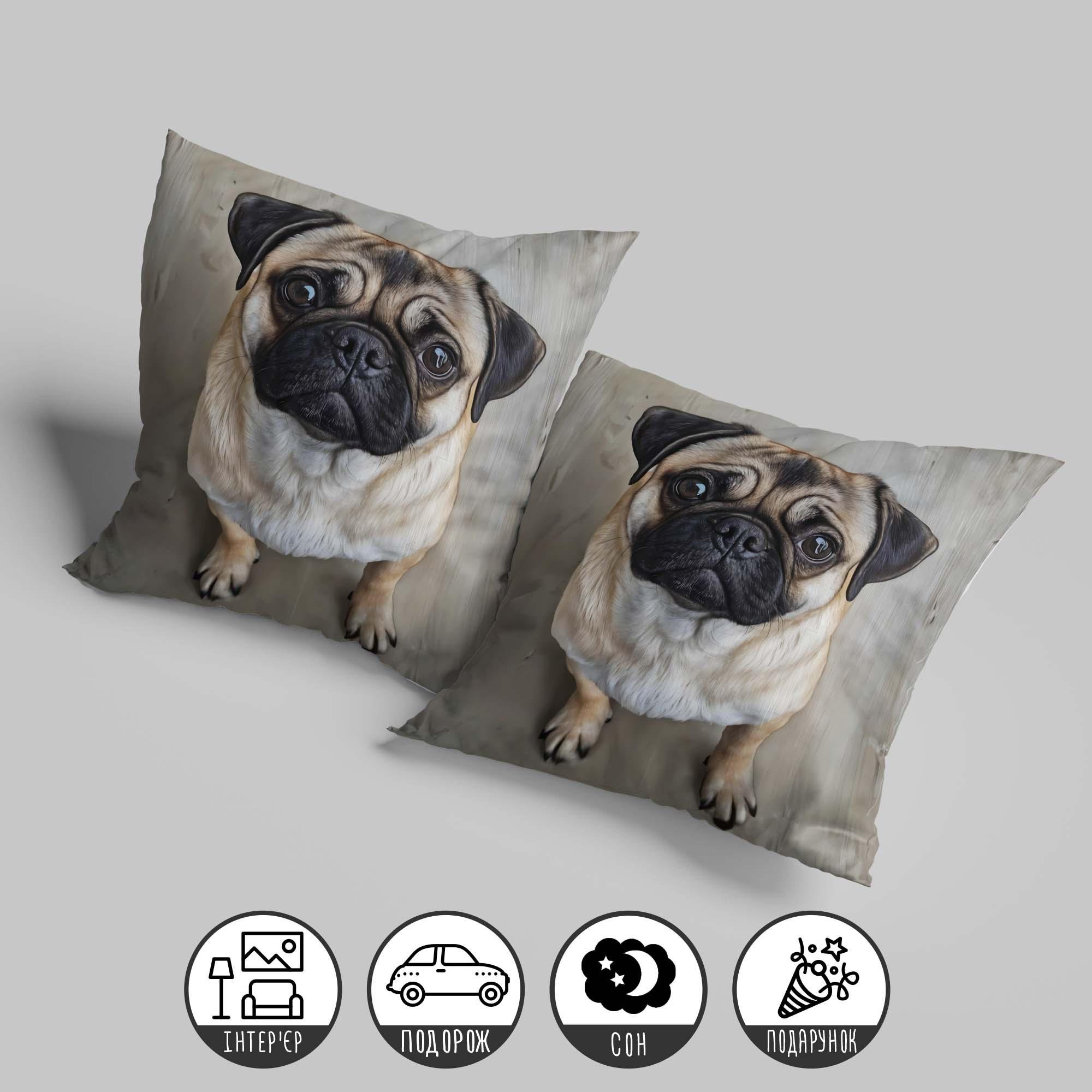 Подушка декоративная "Грустный мопс" 45х45 см (1312645UA) - фото 2 Подушка декоративная "Грустный мопс" 45х45 см (1312645UA) - фото 2