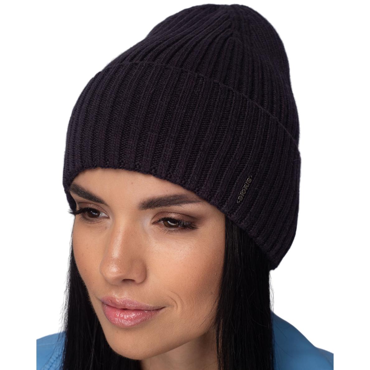 Шапка женская Leks ЕРА одинарная полушерстяная с отворотом широкий рубчик one size Антрацитовый