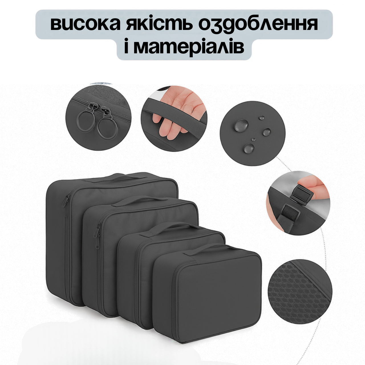 Набір дорожніх органайзерів для перевезення і зберігання речей 7в1 Темно-сірий (3222283788) - фото 2 Набір дорожніх органайзерів для перевезення і зберігання речей 7в1 Темно-сірий (3222283788) - фото 2